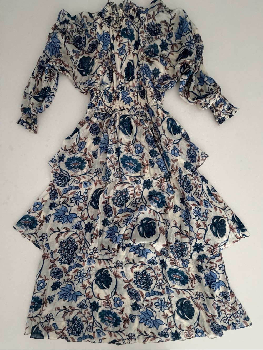 THML Boho Floral Tiered Maxi Dress in Blue and Cream - Picture 2 of 9